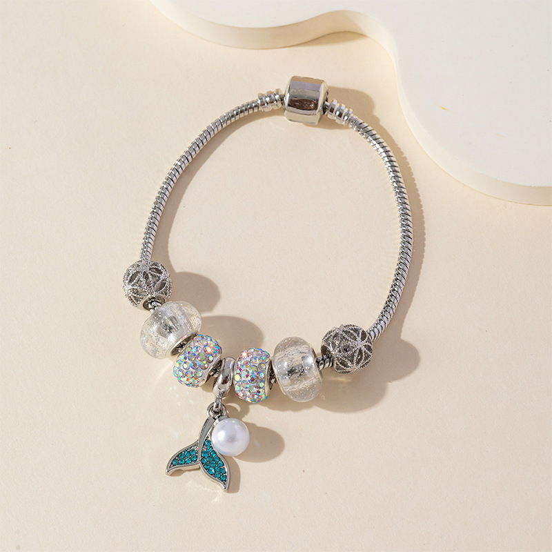 Pulsera Panjia Dora DIY cuentas explosivas transfronterizas colgante de cola de sirena azul cuentas de cristal accesorios de bola de diamante image 1