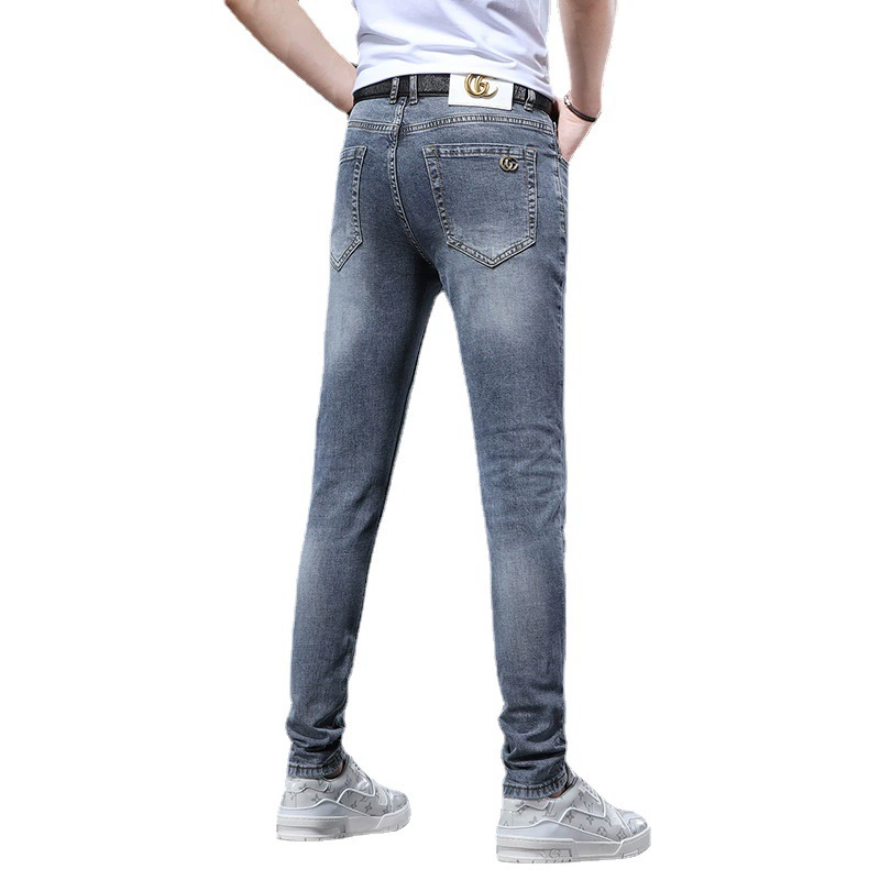 Тонкие джинсы, эластичные трендовые брюки, 2024 год, Slim fit, корейский стиль