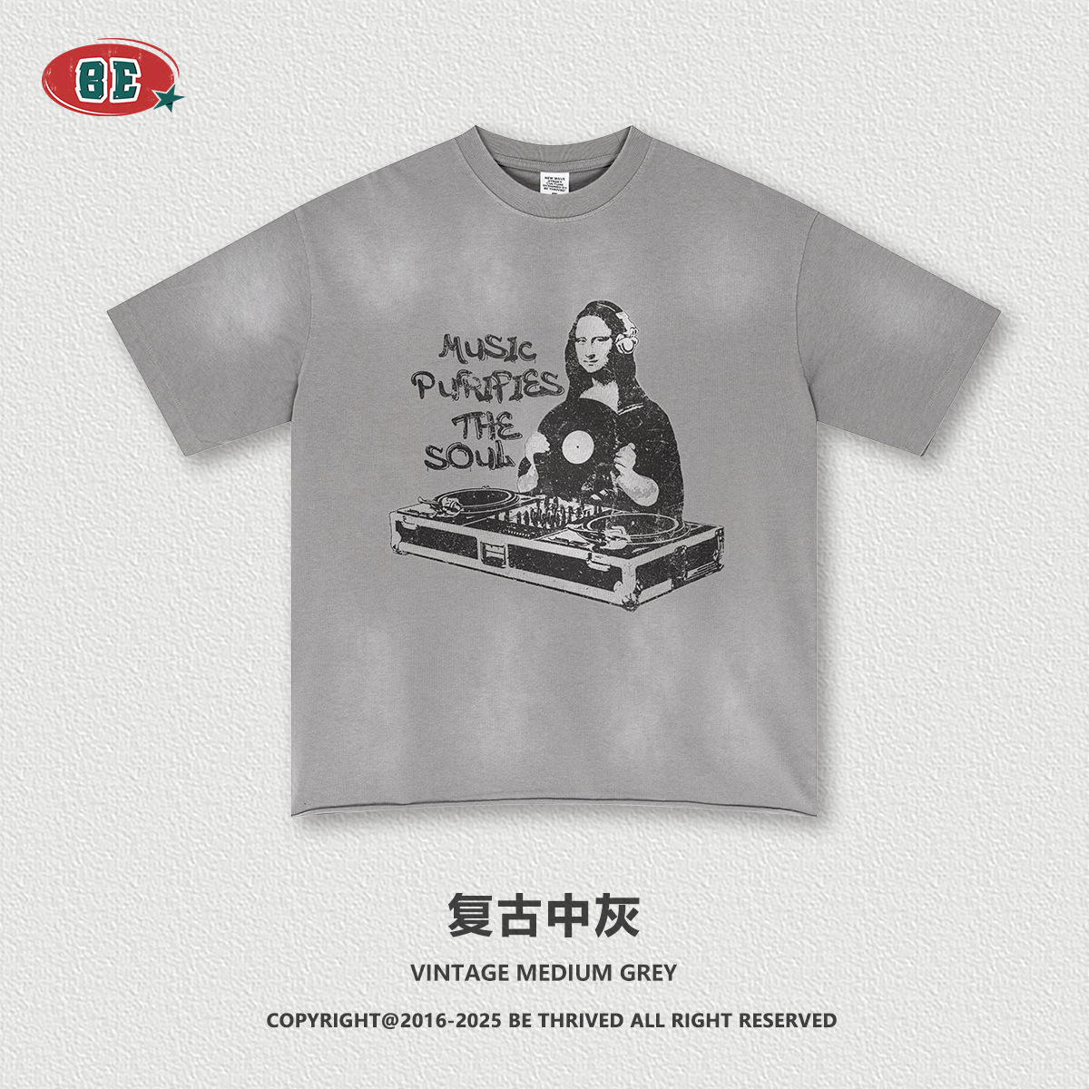 BE ropa de hombre | 2025 verano americano retro parodia impresión camiseta de manga corta de media manga camiseta suelta hombre