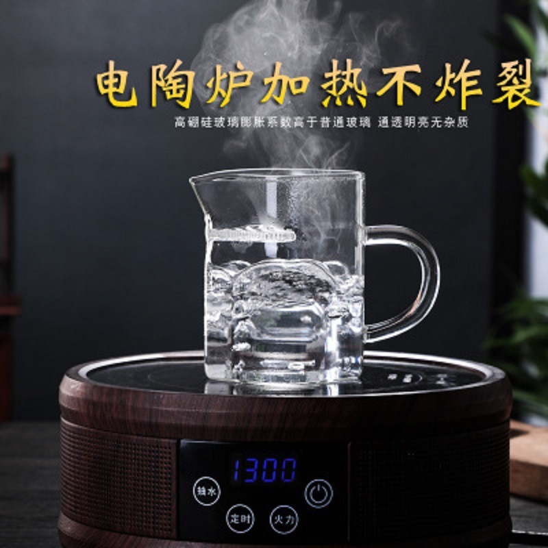 Fábrica al por mayor de filtro de media luna cuadrada taza de té dispensador de té de vidrio borosilicato leche desayuno taza de jugo