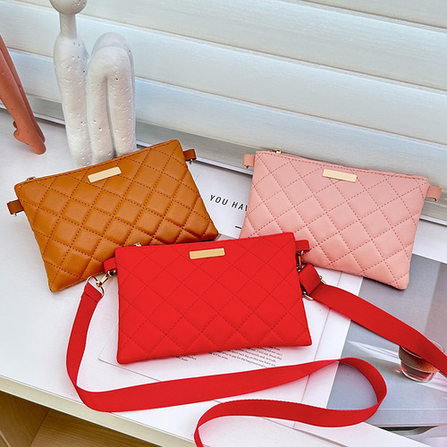 Fresh and Simple Leisure Women's Handbag Small Mini Square Bag Fashion Versatile Embroidered Herringbone Mobile Phone Bag Crossbody Small Bag