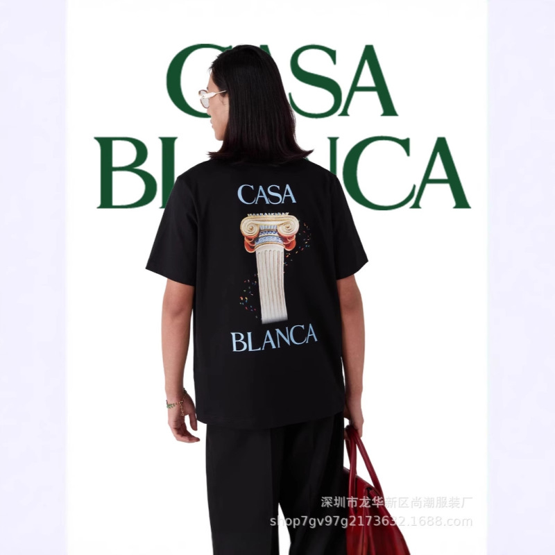 Casablanca Short-sleeved Niche Trendy Brand Street Green Leaf Torch Sports Pure Cotton Base Shirt Casa Printed T-shirt
