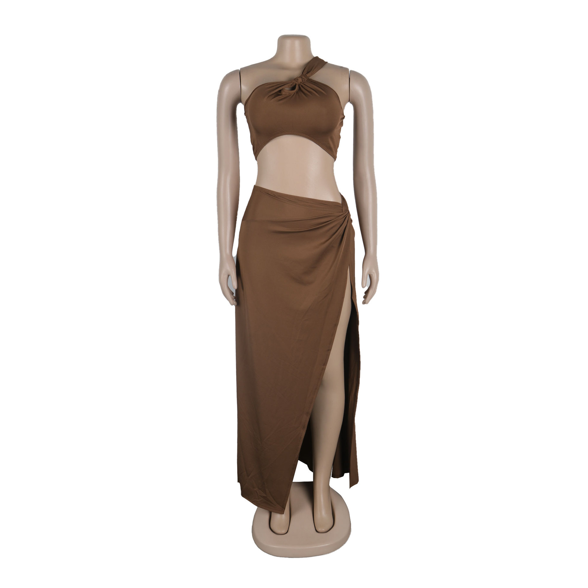 Solid Color off Shoulder Short Top Large Slit Long Skirt Two Piece Set 14 Solid Color off Shoulder Short Top Large Slit Long Skirt Two Piece Set