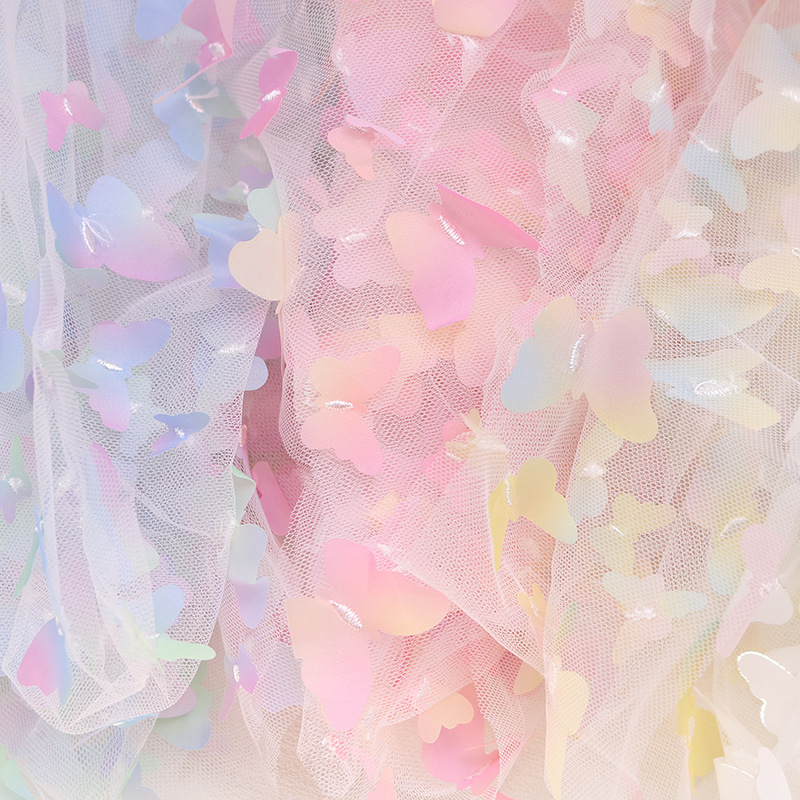 Venta caliente transfronteriza bordado 3D tridimensional gradiente mariposa tela de malla falda de los niños muñeca hilo foto decoración suministros