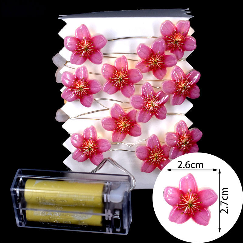 越境で人気のLED銅線ライト、桃の花の形をした小型ライトストリング、室内の雰囲気演出装飾、電池式ライト、飾りライト|undefined