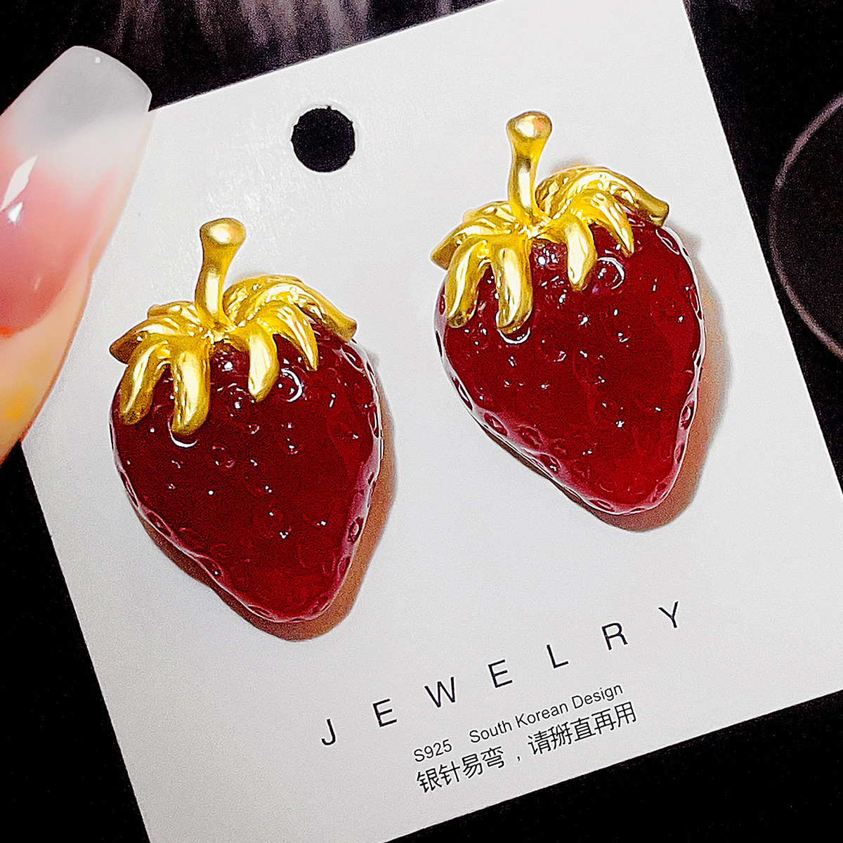 Resin Material 1 Pair Sweet Strawberry Plating Resin Ear Studs