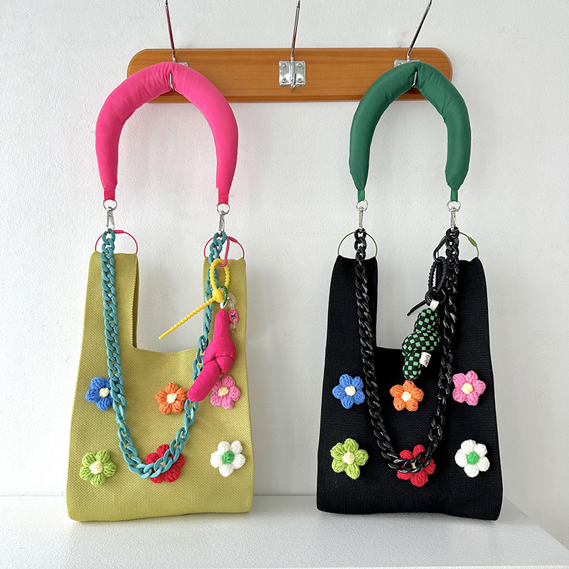 Dopamina lindo colorido pequeña flor de punto bolso de hombro estilo coreano versátil gran capacidad bolso de mano bolso de la muñeca