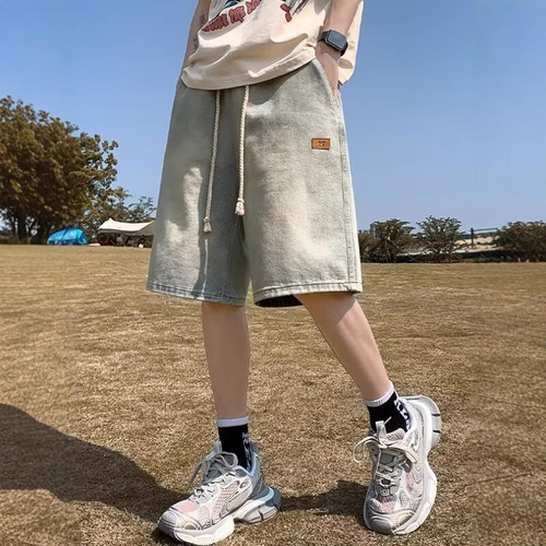 Men's denim shorts men's summer new American retro high street fashion straight leg loose casual five-point pants men's clothing