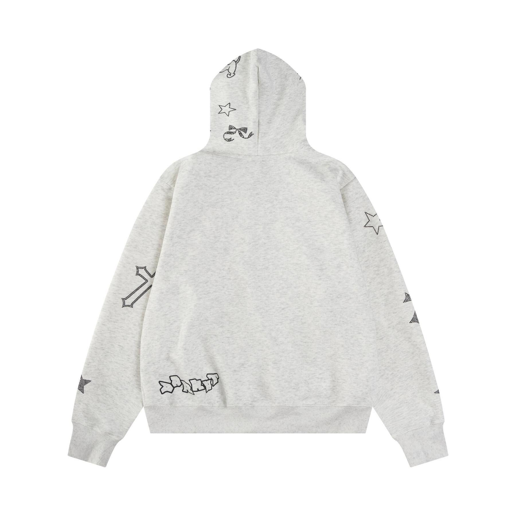 Unisex rhinestone graphic zip-up hoodie detail 2