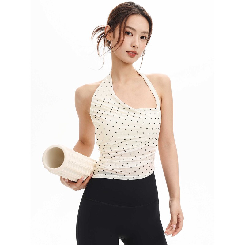 Fixed Cup Polka Dot Irregular Halter Yoga Vest Women's Shockproof Comfortable and Gentle Sports Bra Sexy Fitness Wear