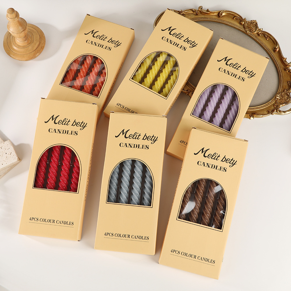 Vela de varilla larga con rosca de color Morandi de 10 pulgadas al por mayor para el hogar sin humo boda romántica vela en espiral varilla cera transfronteriza