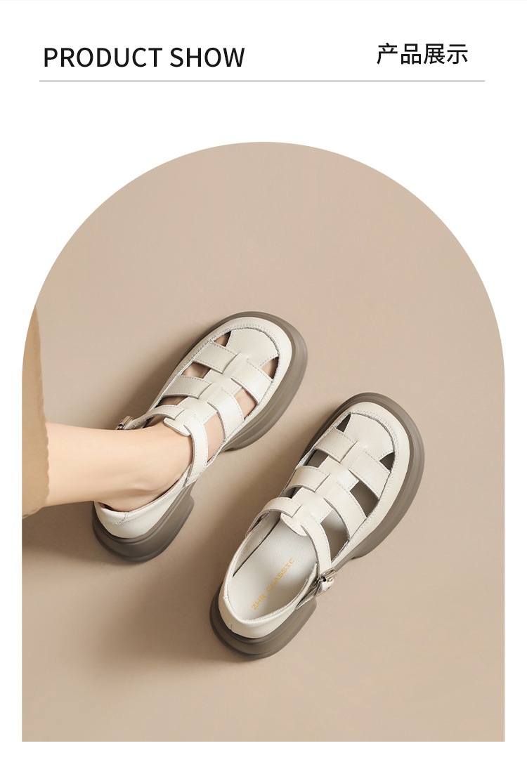 Dép sandal La Mã nữ đế dày da thật bít mũi — BK153 màu đen chi tiết 12