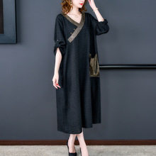 品质保证大码遮肚显瘦宽松裙子时尚撞色口袋连衣裙中年女装妈妈装