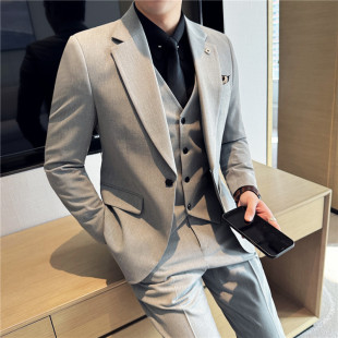 Tiktok Dropshipping Men's Suit Slim Fit Notch Lapel Solid Color Business Suit Host Formal Wear Export