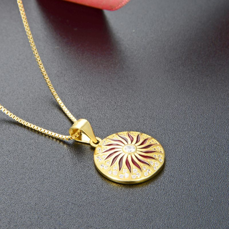 Transfronterizos Amazon 925 plata esterlina collar de piedra flor bohemia colgante de flores de sol