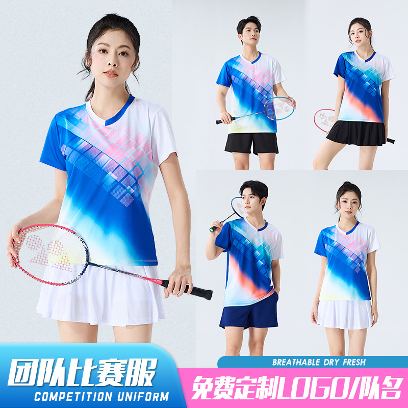 Badminton Suit, Sports Suit, Women's Tennis Suit, Competition Training Suit, Team Uniform, Printed Quick-Drying Short-Sleeved Running Suit with Sleeves