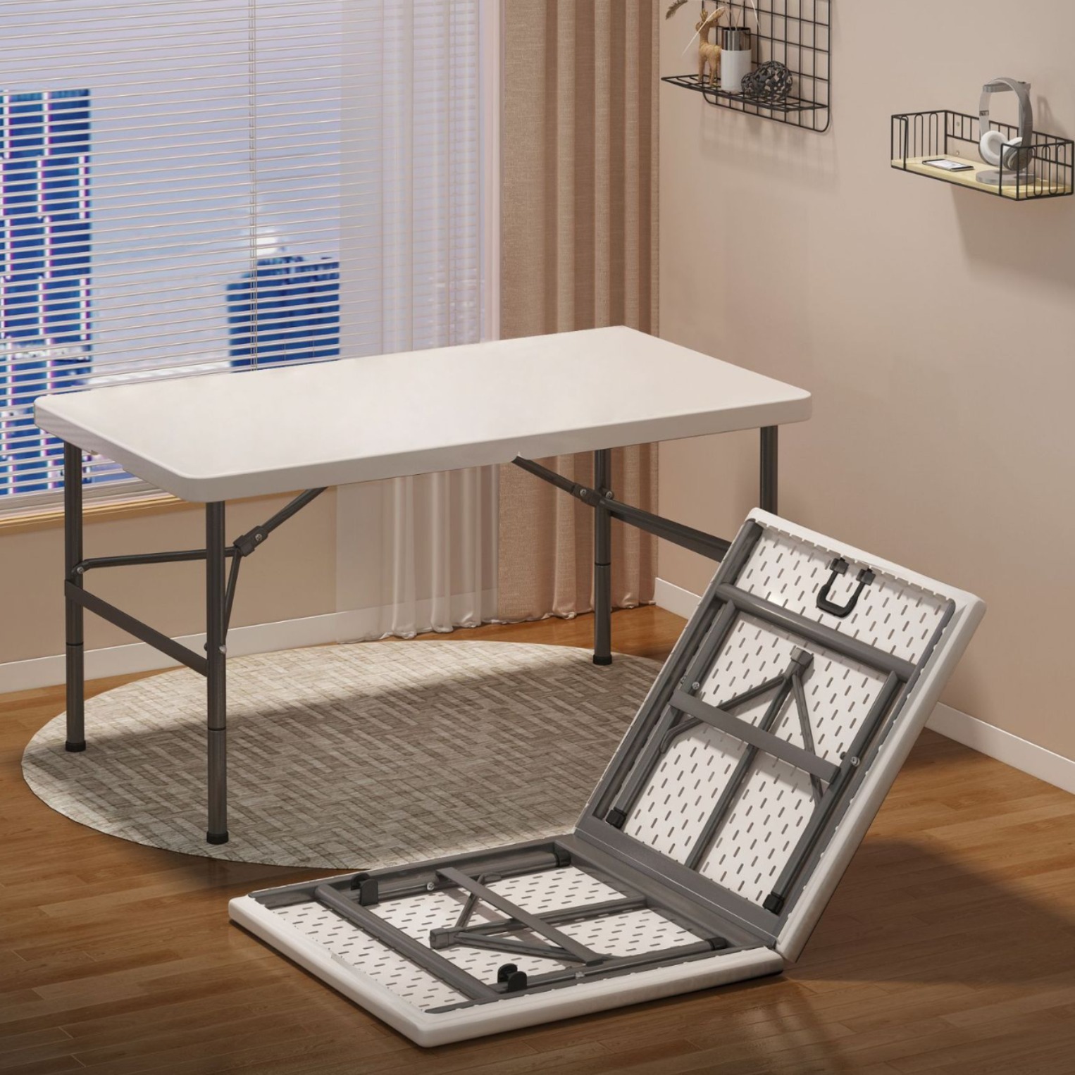 Convenient Outdoor Push Night Market Stall Folding Table and Chair Set Multi-functional Lifting Simple Square Table Household Small Dining Table