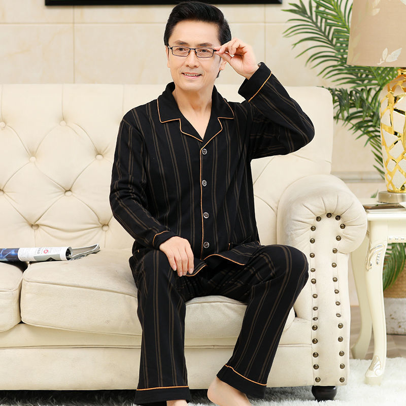 100% algodón pijamas hombres de manga larga primavera y otoño traje de verano homewear de hombres de mediana edad y ancianos