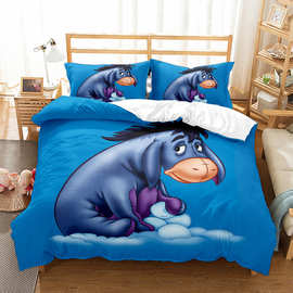 亚马逊卡通图片/米奇/维尼熊3d数码印花床上用品三件套套件