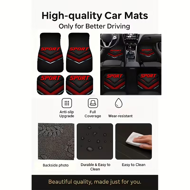 Universal Car Floor Mat Set of Four, Crystal Velvet Mats, Decorative Foot Pads, Dirt-Resistant, Customizable Cross-Border Set