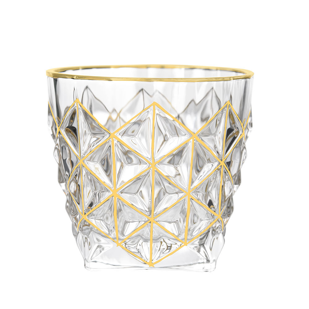 欧式水晶玻璃加厚威士忌酒杯 轻奢典雅描金威士忌玻璃杯 创意酒杯