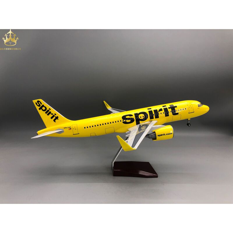 A320 American Spirit Airlines Aircraft Model 47cm with Lights and Wheels, Realistic Static Model Decoration