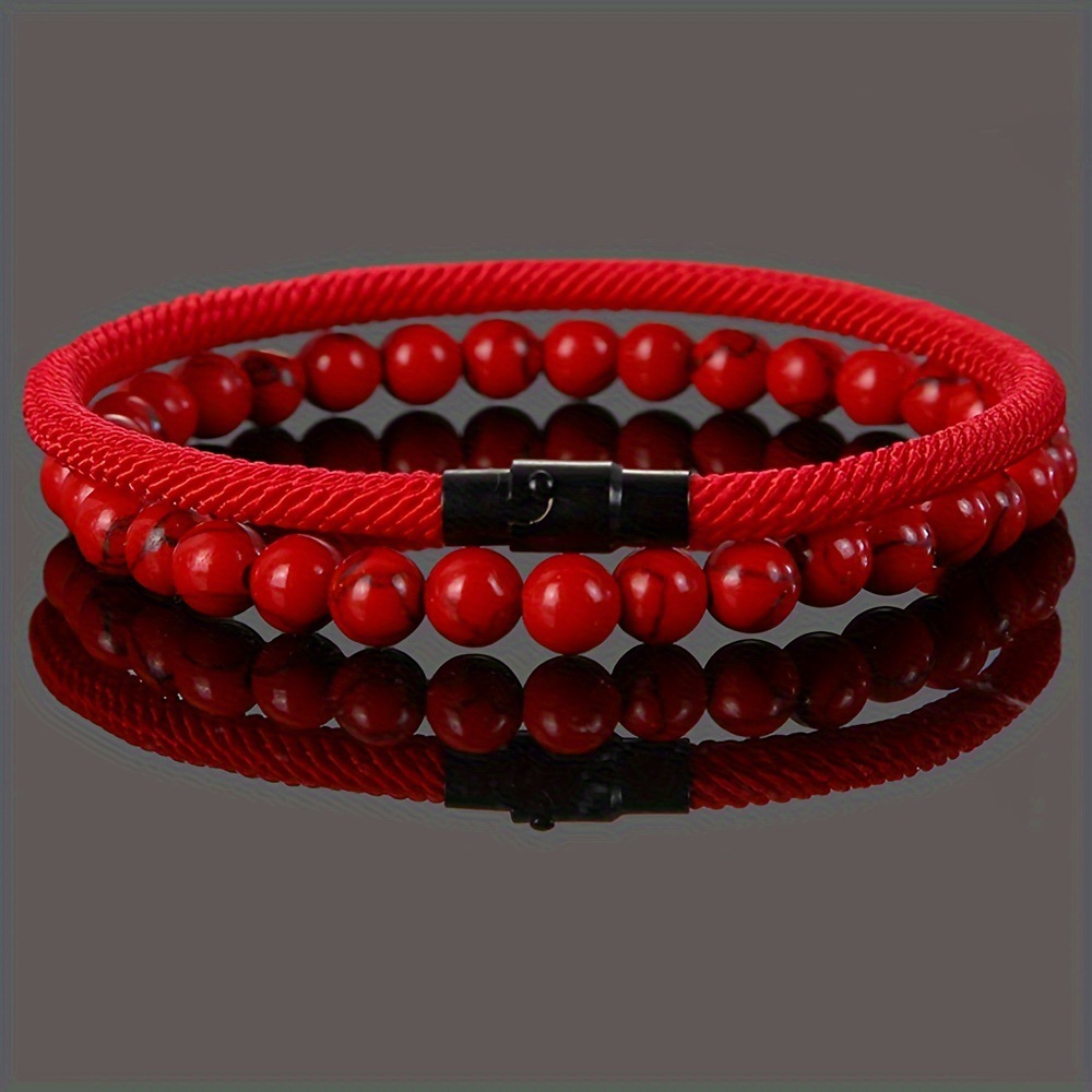 Cross-Border Best-Selling Amazon Tume Bracelet for Men, Combination of Volcanic Stone, Red Turquoise, Tiger Eye Stone, Adjustable Couple Bracelet