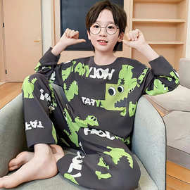 儿童睡衣套装春秋季新款条纹卡通薄款长袖长裤中大童家居服一整套