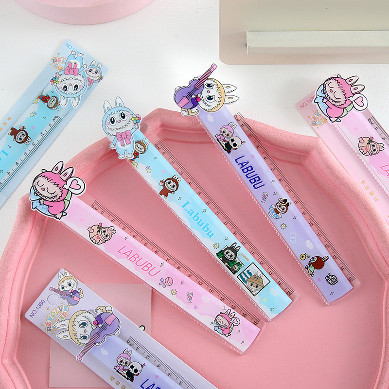 Regla de tela recta rotativa de dibujos animados creativos 15cm acrílico regla de color para estudiantes de medición de artículos de papelería