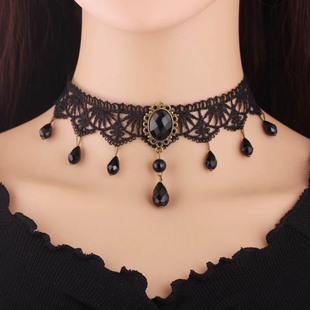 European and American Cross-border Amazon Gothic Spice Girl Necklace Black Tassel Clavicle Chain Light Luxury Elegant Collar