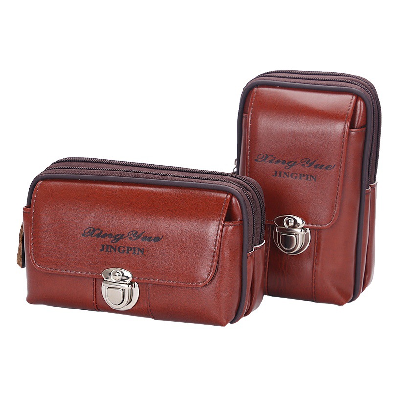 New Multi-Layer Waist Bag for Men, Creative Pu Leather Insert-Lock Three-Layer Belt Phone Bag, Large Capacity Men's Phone Bag