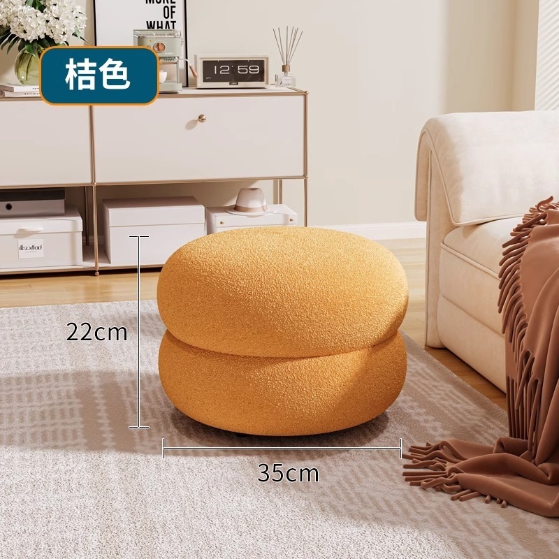 リビングルーム用ラムウールベンチ、家庭用丸型スツール、玄関用ネットセレブ子供用ソファ、低スツール、シンプルなスツール、靴交換用スツール|undefined