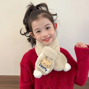 Winter new cartoon cute bear scarf cross warm letter printing Western style Korean style plush children's scarf
