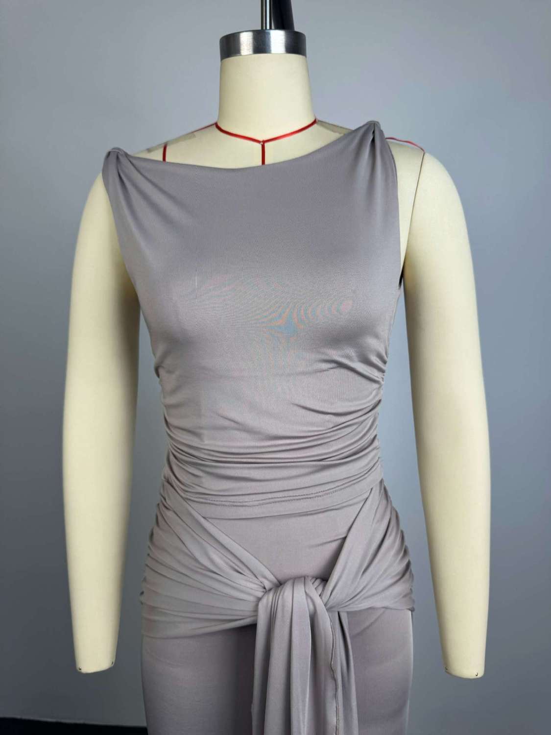 Women's Clothing Summer Style Women's Elegant Solid Color Sleeveless Top And Tie Up Slim Skirt Set Clothing_ecoleips.com