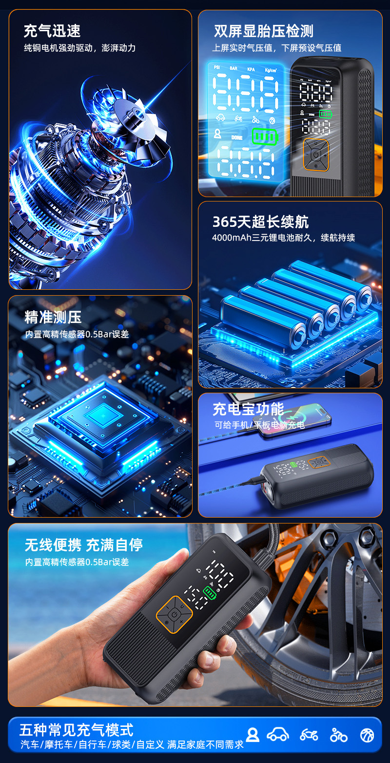 Car Wireless Air Pump Car Inflator Electric Motorcycle Bicycle Ball Power Supply Only for Export Samples
