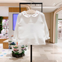 新品 mkmui小星星韩国童装2025秋女童简约刺绣小翻领百搭T恤