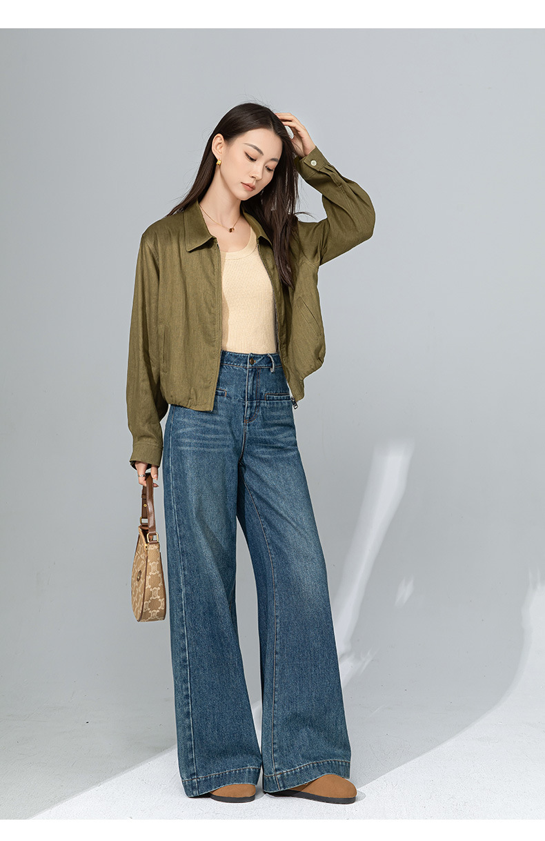 Quần jean ống rộng nữ dáng suông chất Tencel linen dài chấm đất — Màu xanh lam chi tiết 25