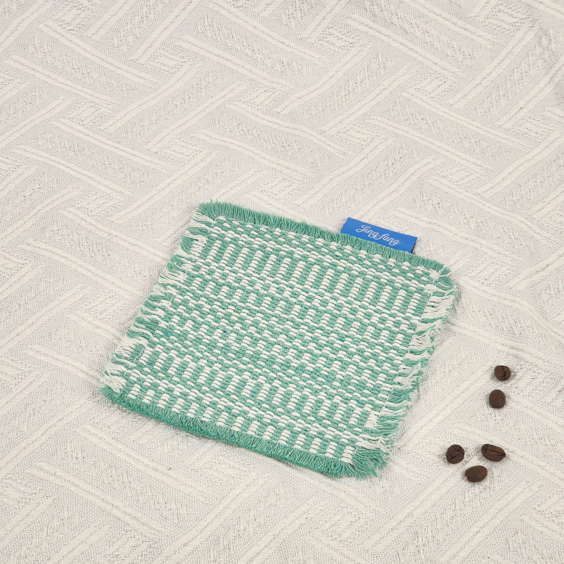 Retro ins estilo trenzado cojín de taza cuadrada tela aislante cojín de mesa de café cojín multipropósito