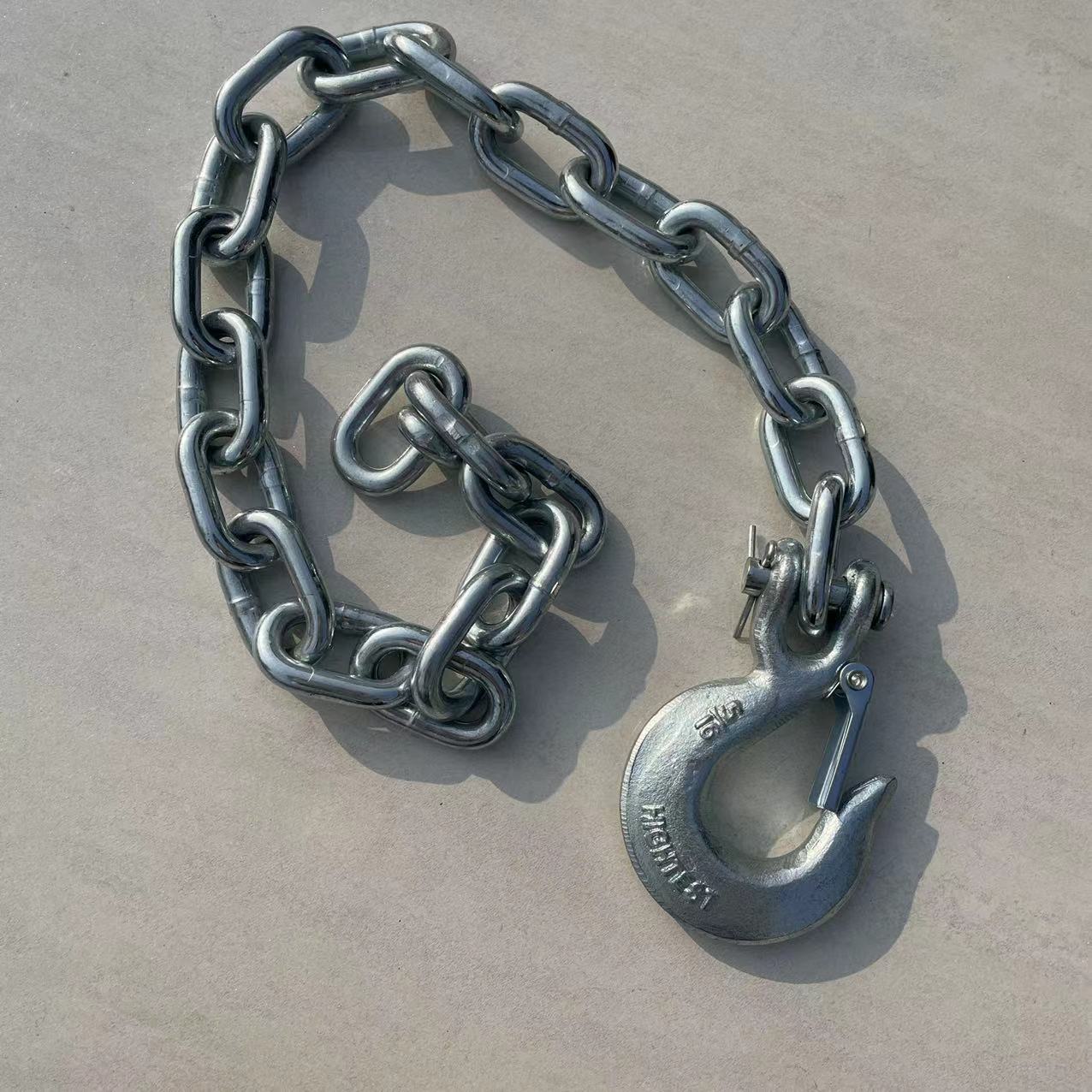 30级活页夹链5/16×35“一端带羊角滑钩美标圆环镀白锌拖车安全链