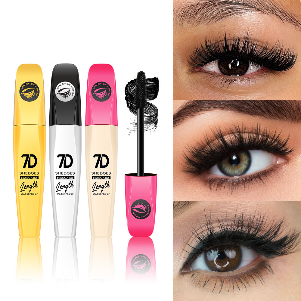Shedoes European and American Cross-Border Waterproof Easy-To-Remove Makeup Non-Smudge Long Curling Thick Three-Color Tube 7D Mascara