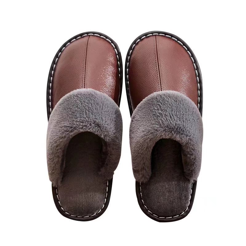 Home Indoor Slippers Men and Women Home Cowhide Wood Floor Slippers Spot Lint Slippers Solid Color