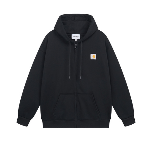 WIP Zip Hoodie Fleece Sweatshirt with LOGO Embossed Print and Cap-Hat, Cross-Border Khaki