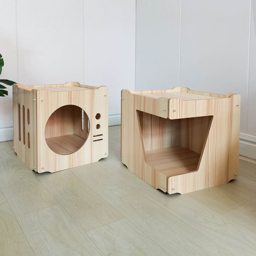 Creative wooden cat house factory direct sale, customizable wooden cat cage with fun cat house pet bed