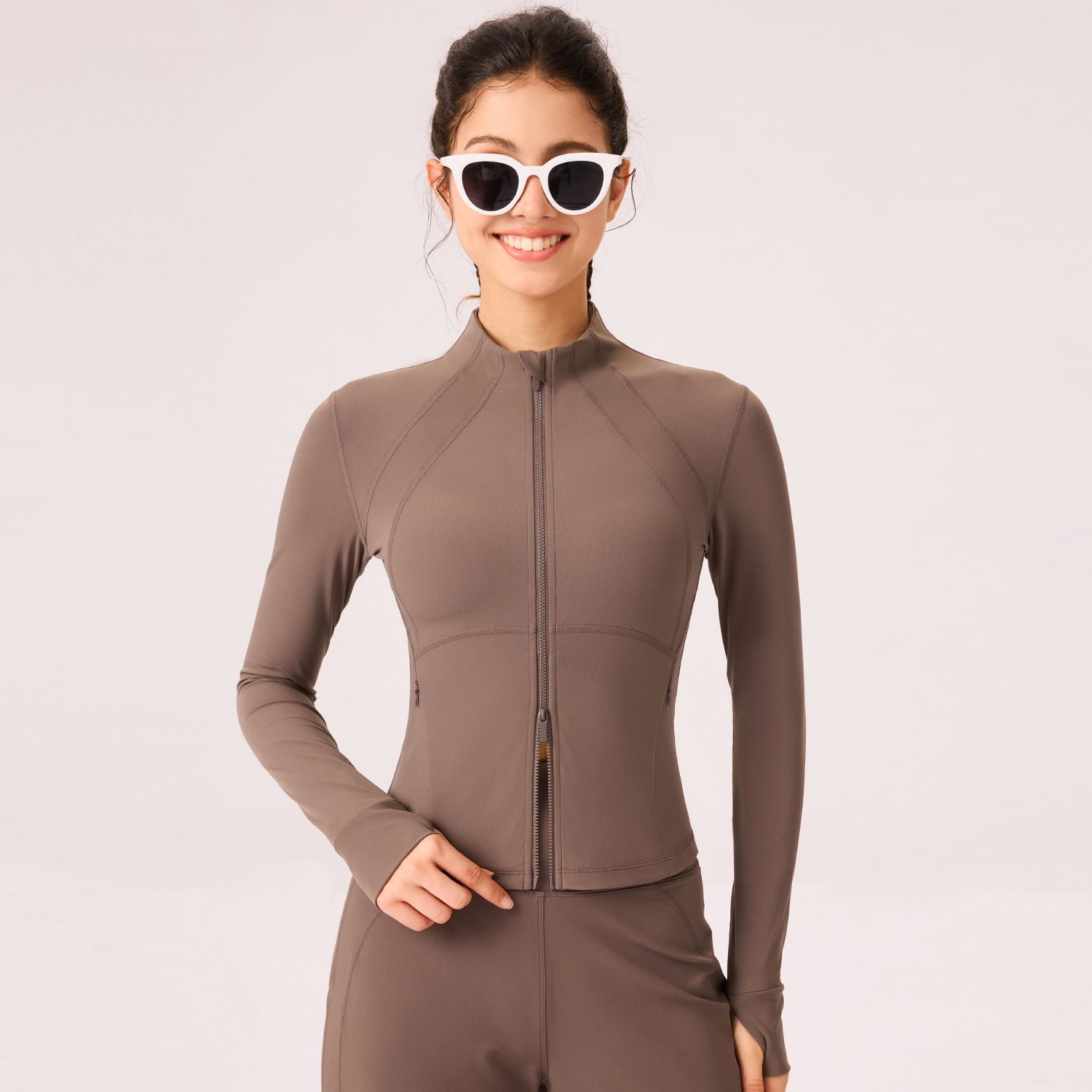 Chaqueta deportiva de alta altura ropa de yoga de mangas largas delgamiento chaqueta de Pilates correr dedo ropa de ejercicios ropa de bicicleta mujer
