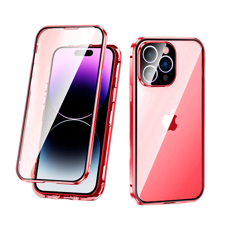Funda para teléfono móvil iPhone16 Magnetic King Apple 15 hebilla de doble tarjeta Gafas de vidrio de doble cara Funda magnética de metal