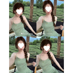 小清新刺绣花花针织百褶吊带连衣裙女甜美小个子高腰显瘦A字短裙