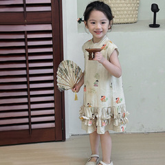 Children's New Chinese Style National Style Cheongsam Girls Hanfu 2024 Summer New Arrival Baby Princess Sleeveless Dress Korean Version