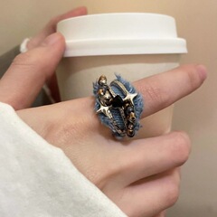 ファッションのデニムのギャルの4芒星の指輪の愛の口の個性の小さい大衆の百合の復古の新型の指輪の卸売り