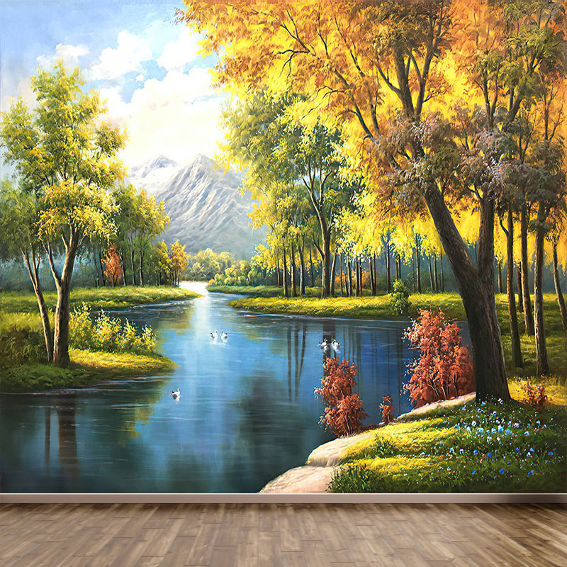 Self-Adhesive Wall Stickers Landscape Painting Living Room Sofa Tv Background Wall Mural European Forest Scenery Canvas Decoration