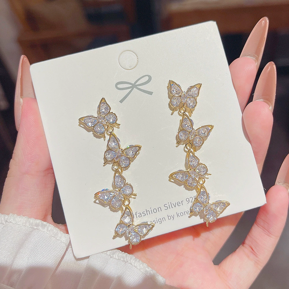 Серьги из серебра 925 пробы, Tassel из циркония, длинная легкая подвеска
